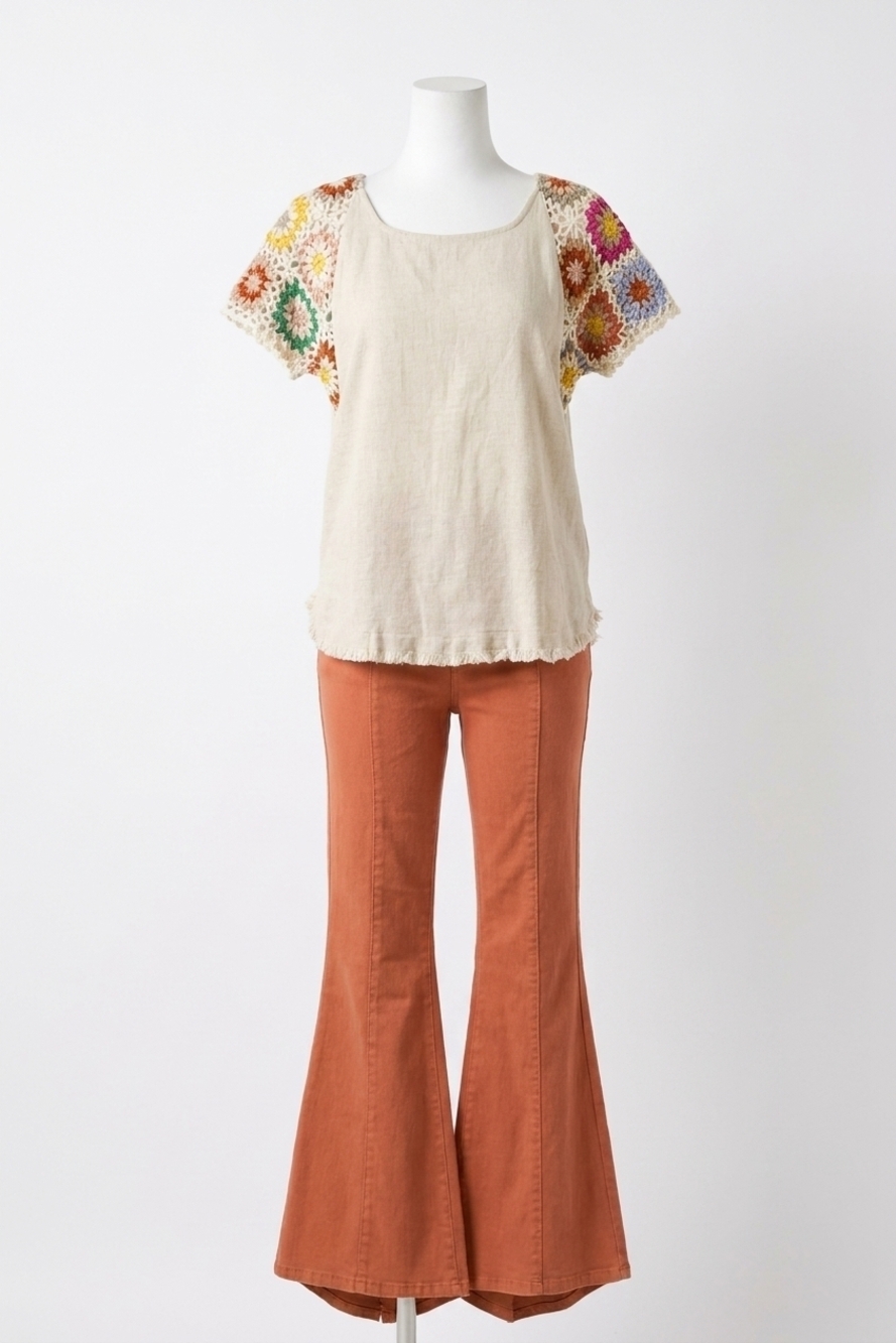 NEW UMGEE crochet sleeve top in oatmeal